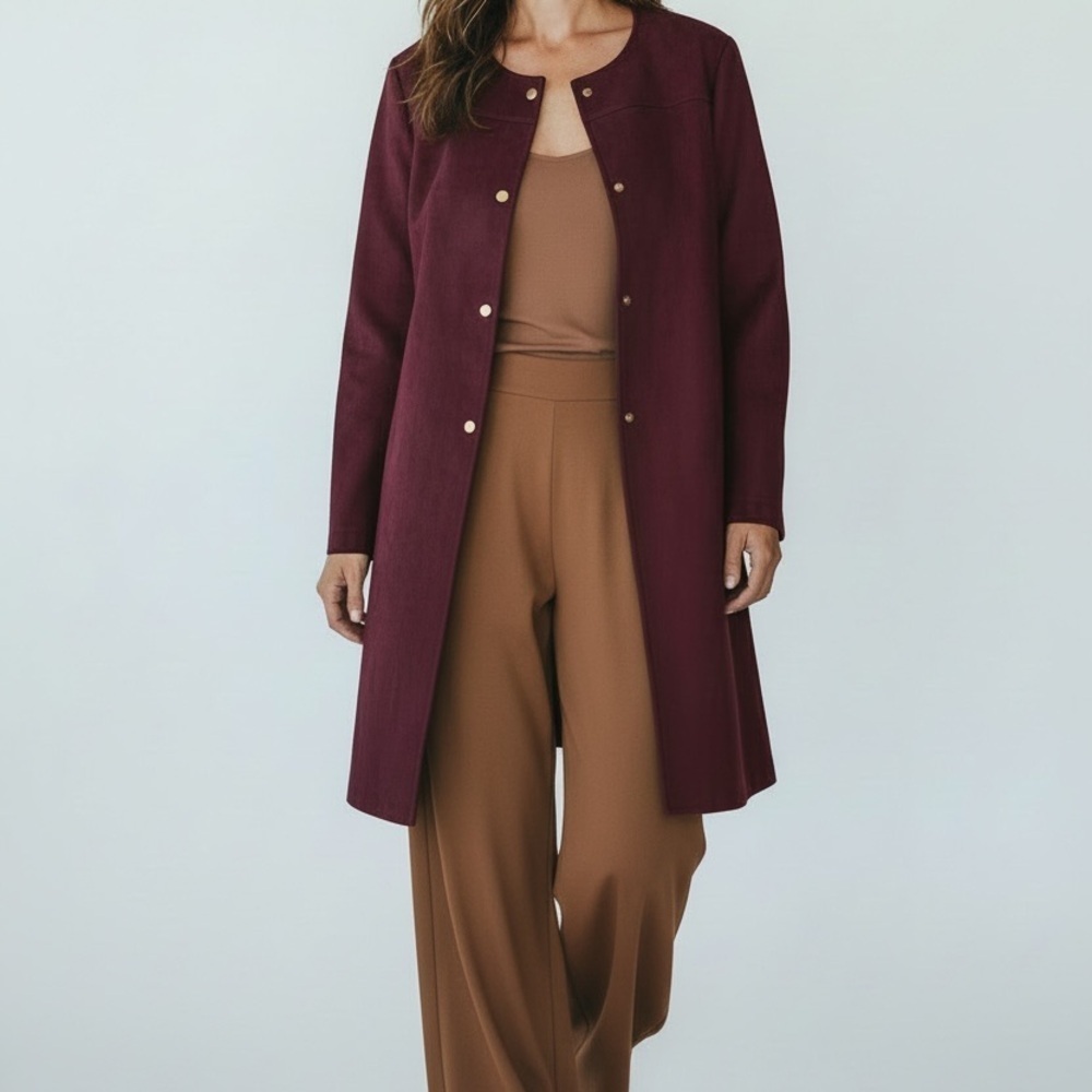 Marc New York burgundy long faux suede coat. Size L